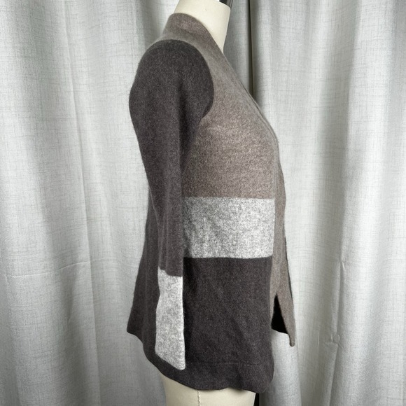Charter Club Luxury 100% Cashmere Medium Sweater Cardigan Colorblock Grey Brown - Picture 6 of 10